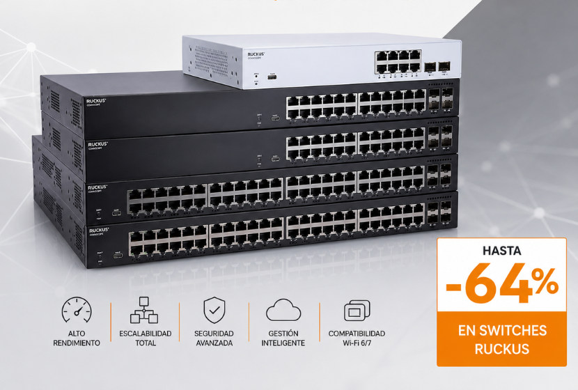 Aprovecha la mejor promoción de switches RUCKUS ICX de los últimos años. En Wifidom, distribuidor y mayorista especializado RUCKUS, te ayudamos a diseñar